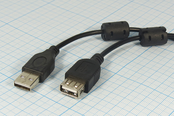 шнур шт USB A-гн USB A\1,5м\фильтр\HIPER